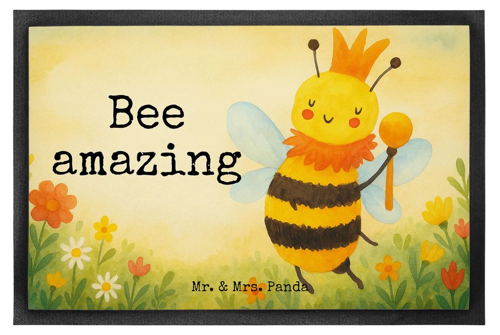 Mr. & Mrs. Panda Gummimatte Biene König Design 60 x 90 cm - Weiß - Geschenk, Bodenvorleger, Schmutzmatte, fußmatte, Schmutzfangmatte, Türvorleger