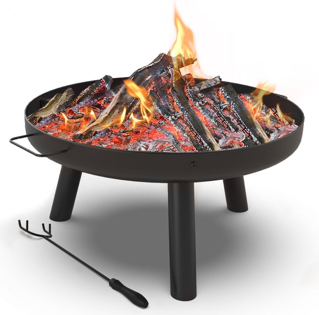 VOUNOT Metall Feuerschale Feuerkorb mit Schürhaken Feuerstelle Ø 60 cm, Schwarz