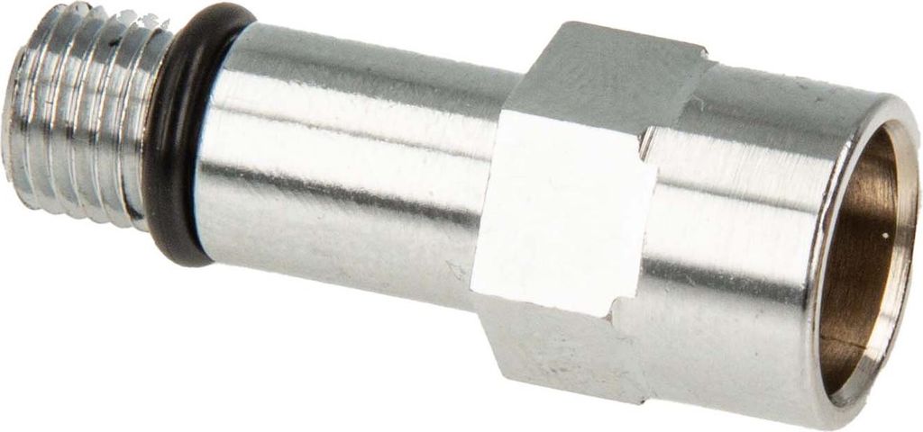 A close-up studio shot of a metal plumbing adapter.