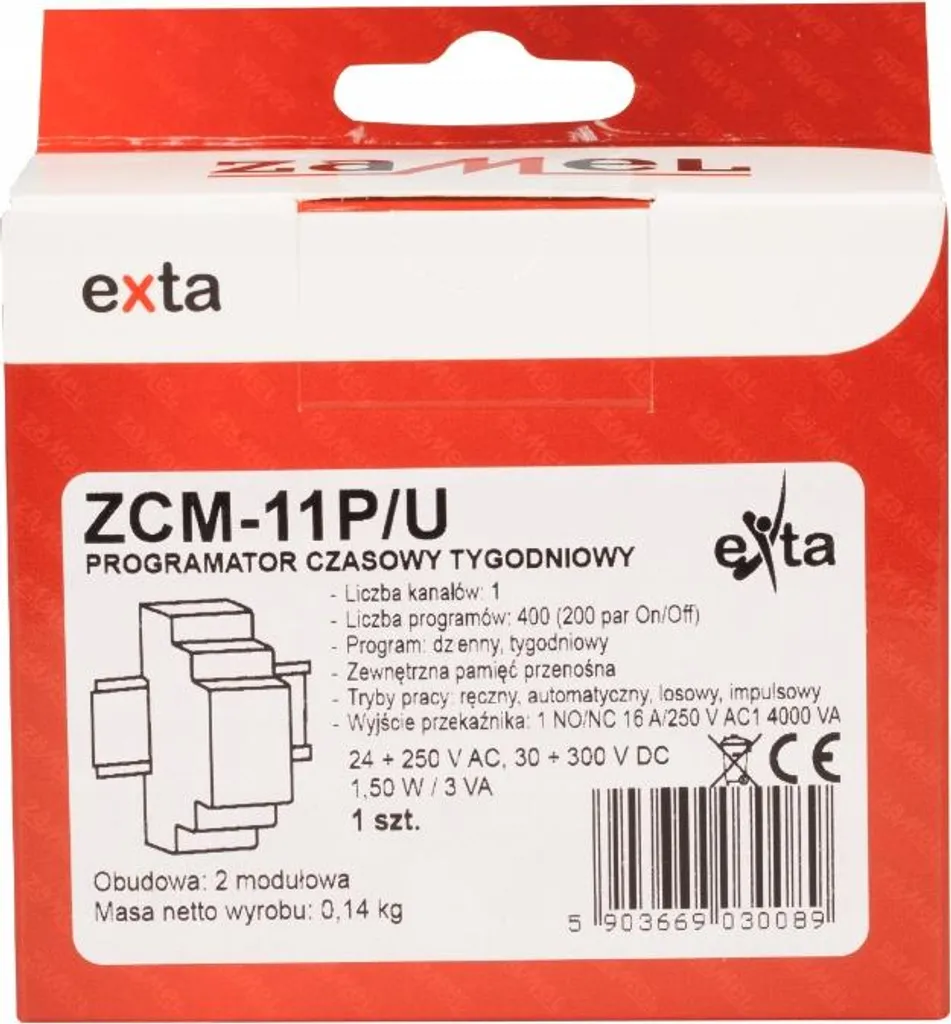 Programmateur hebdomadaire ZCM-11P/U monocanal avec écran LCD EXTA