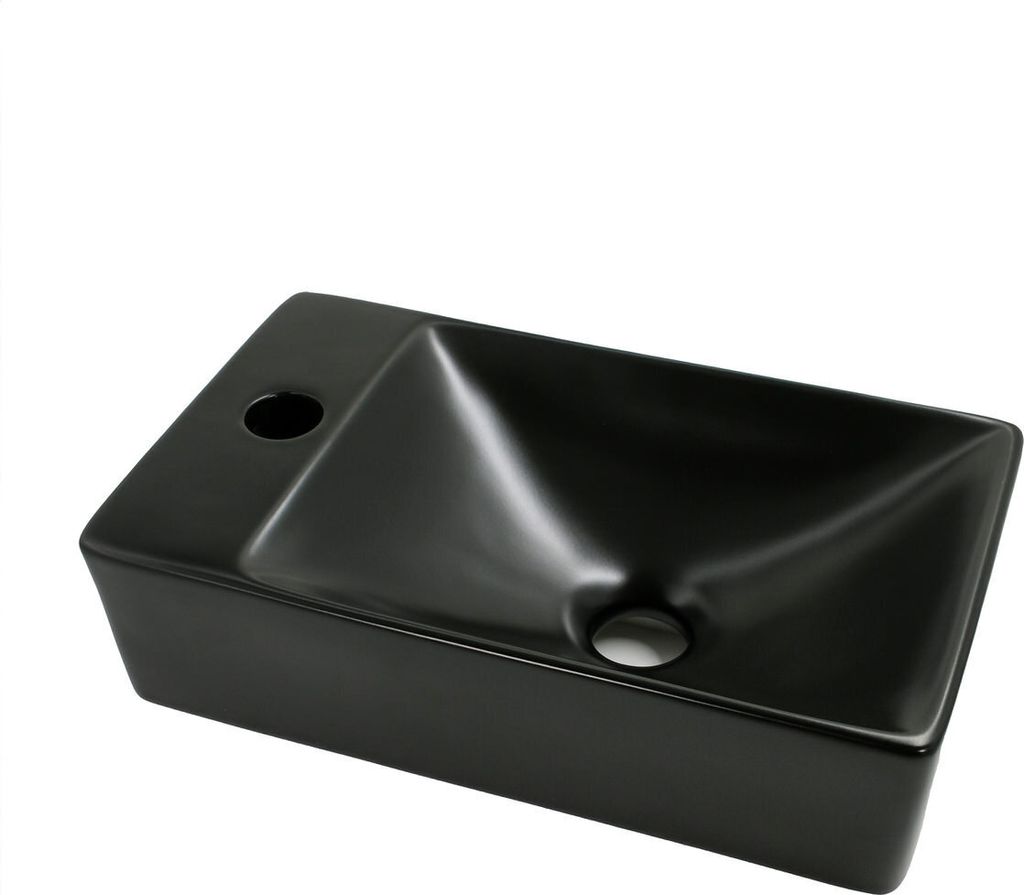 Aloni wastafel, keramiek, zwart, mat, Hahnloch, links Productafbeelding 