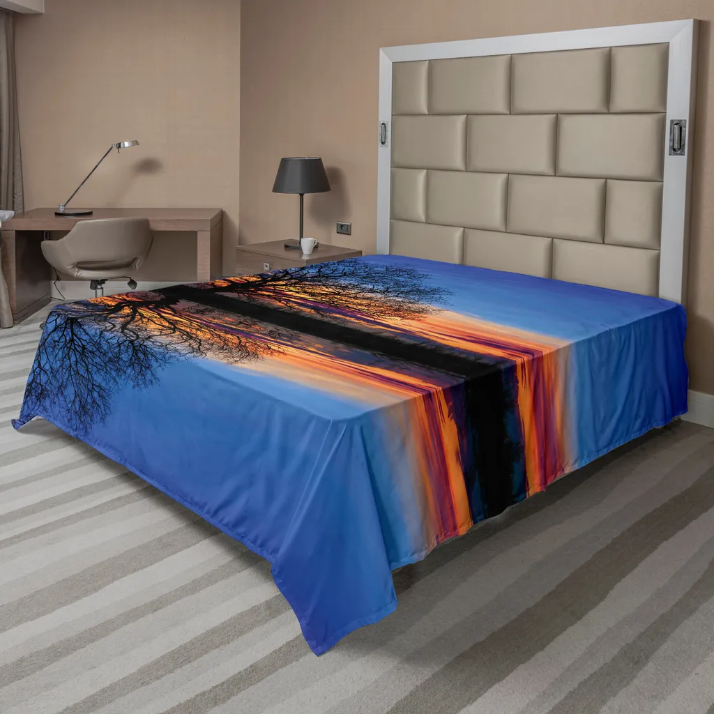 Drap plat 244x205 cm imprimé nature - Doux et décoratif, Orange Bleu