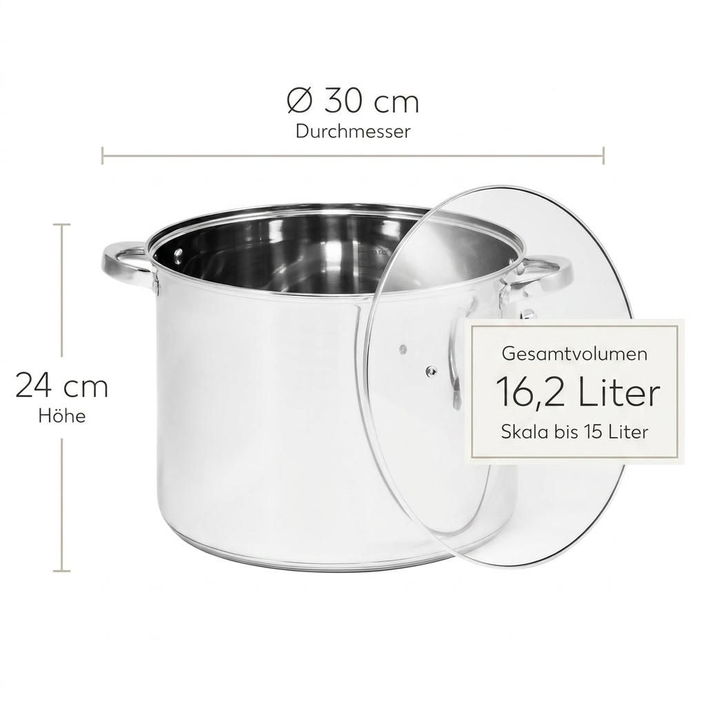 TOPFANN Kochtopf aus Edelstahl 30 cm 15 L Grau