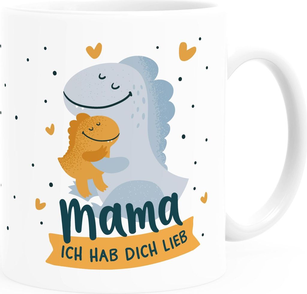 Kaffee-Tasse Mama ich hab dich lieb Dino Dinosaurier Geschenk für Mama Muttertag Geburtstag Weihnachten SpecialMe weiß Keramik-Tasse
