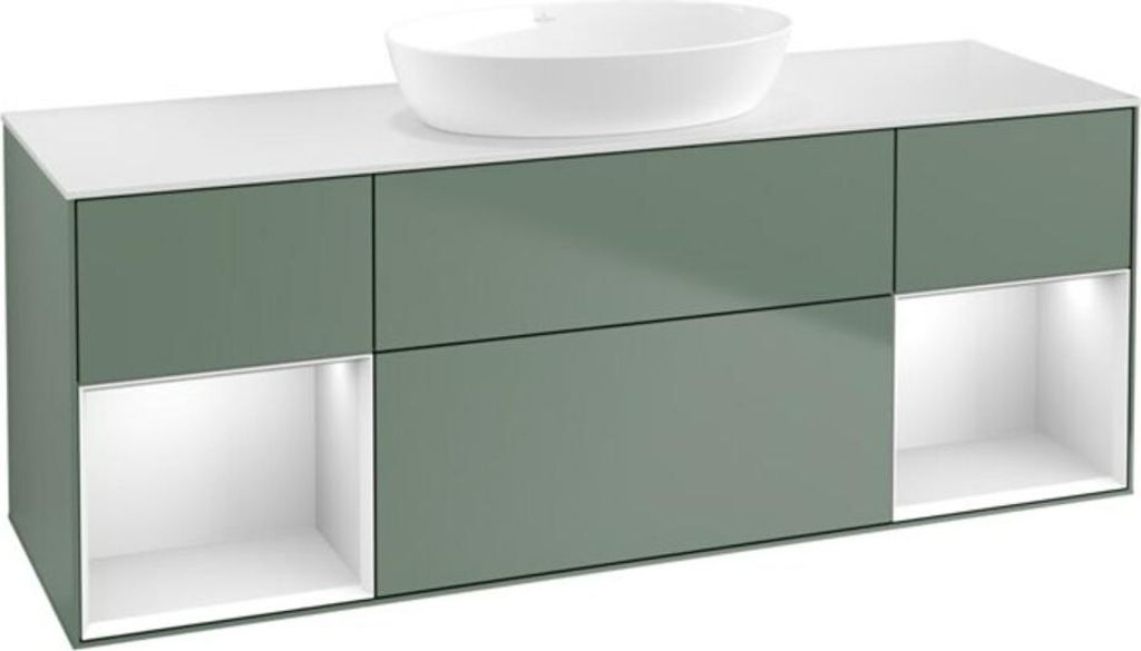 V&B Waschtischunterschrank Wandbeleuchtung Finion 160cm, Pl w m, Reg wh. m Lac, Oli. m Lac