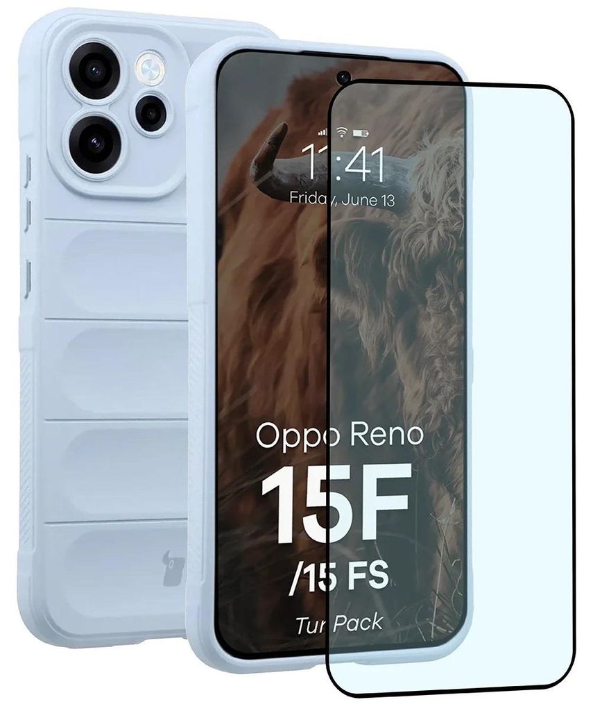 Robuste Handyhülle + gehärtetem Glas für Oppo Reno 15 F / FS, Bizon Tur Pack, Hellblau