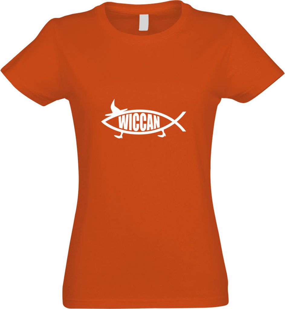 Kiwistar - T-Shirt tailliert - Damen - orange - Wiccan Fisch - mit Motiv Bedruckt - Funshirt Design - Sport - Freizeit - Damen - L