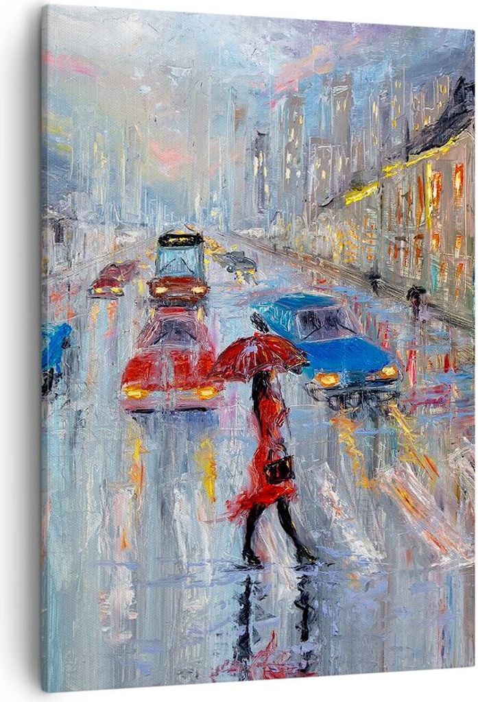 Bild auf Leinwand - Leinwandbild - Einteilig - Acryl Stadt Regen - 50x70cm - Wand Bild - Wanddeko - Wandbilder - Leinwanddruck - Kunstdruck - Wandd...