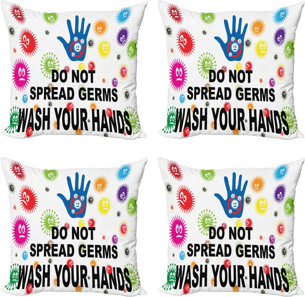 ABAKUHAUS Badezimmer-Regeln Kissenbezug Set (4 Stück), Do Not Verbreiten Germs, Moderner Doppelseitiger Digitaldruck, 40 cm x 40 cm, Mehrfarbig