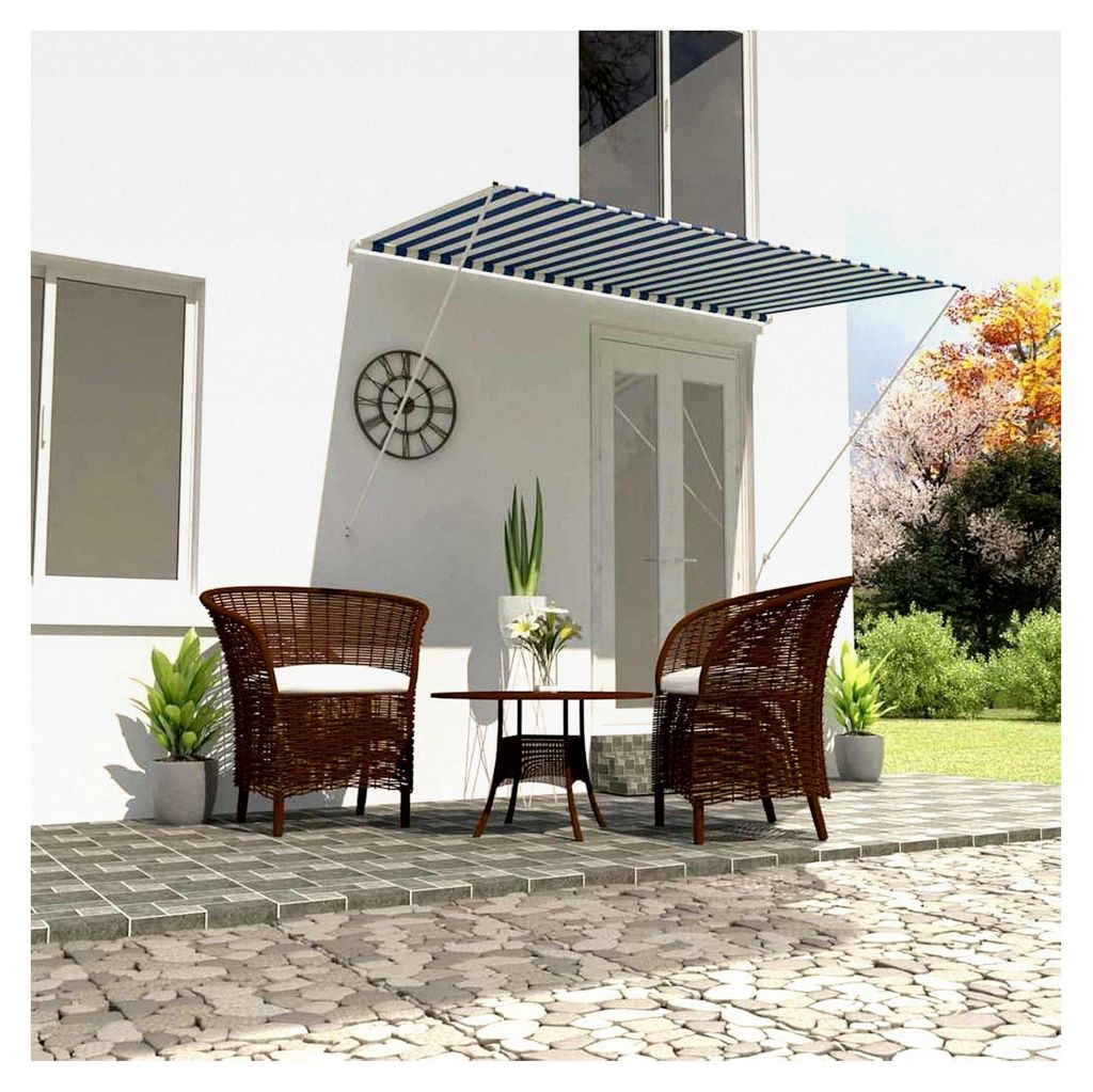 Einziehbare Markise 250×150 cm Blau und Weiß, Wasserdicht für Balkon, Terrasse, Wohnmobil, Garten, Café