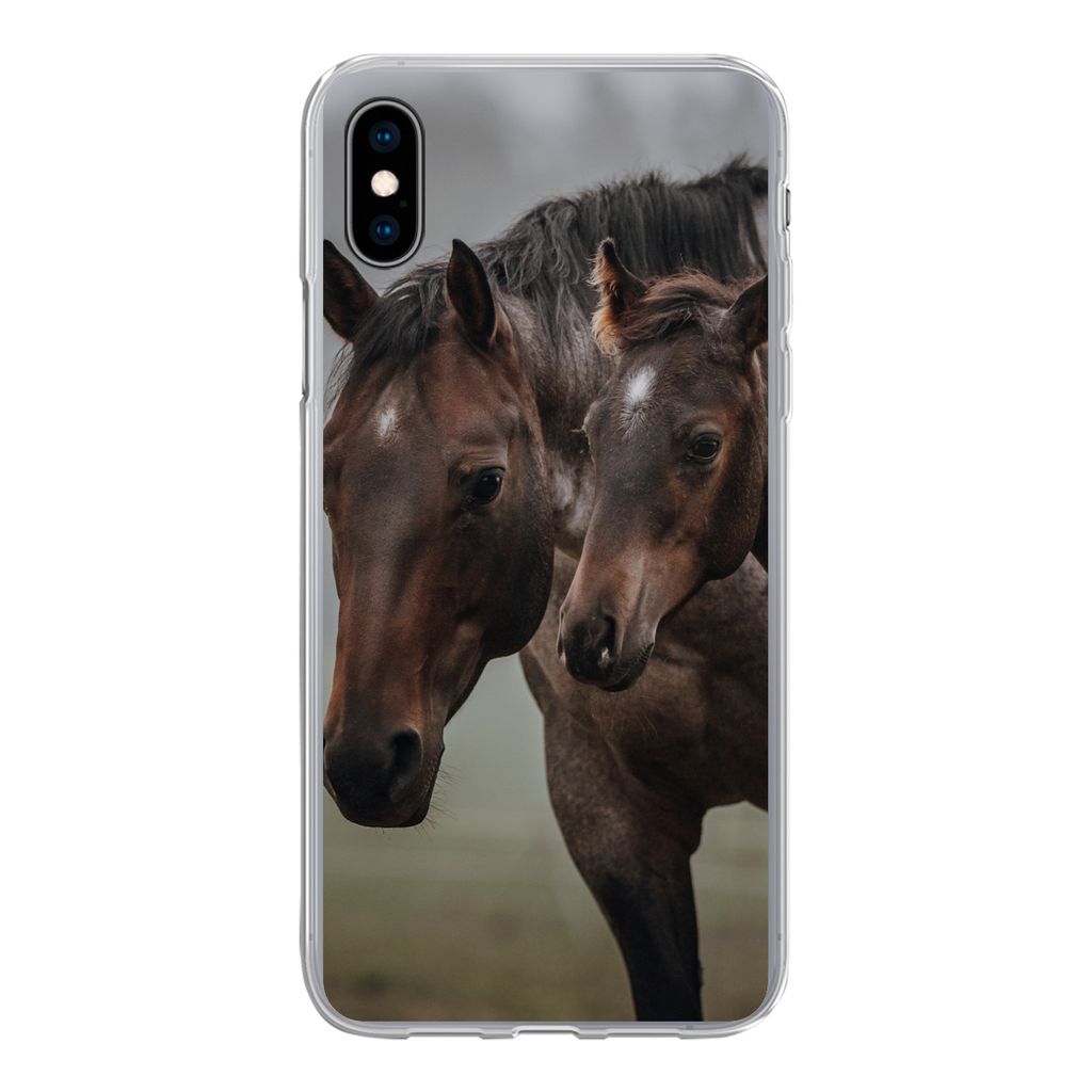 MuchoWow Handyhülle Schutzhülle Hülle für iPhone Xs Pferde - Nebel - Landschaft Silikon Softcase Handy Hülle - Handytasche