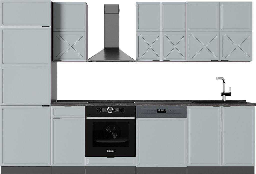 Küchenzeile Vicco Fame-Line Hellblau-grau/Anthrazit 300 cm , AP Anthrazit, Model 51141