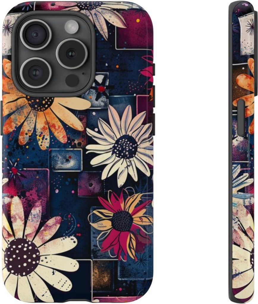 Abstraktes florales Geometriemuster – Hülle Kompatibel mit iPhone 15 Pro