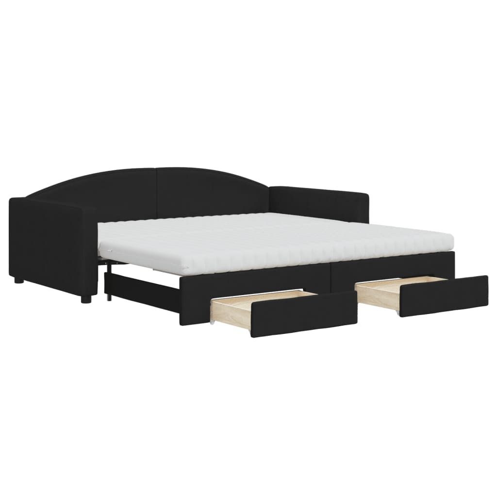 "WINTER SALE"Tagesbett - Einzelbett/Jugendbett mit Lattenrost - Ausziehbar mit Schubladen Schwarz 100x200cm Stoff - Klassische Betten NeuMöbel176871
