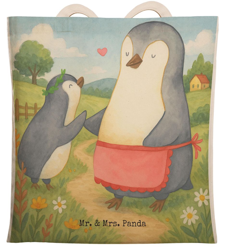 Mr. & Mrs. Panda Tote Bag Pinguin mit Kind Design - Weiß - Geschenk, Familie, Stoffbeutel, Einkaufstasche, Muttertag, shopping, Tasche, Stofftrage...