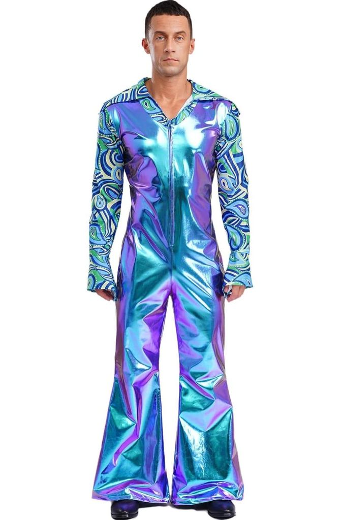 Herren Disco Kostüm Metallic Jumpsuit Gr L 70er Jahre Produktbild 