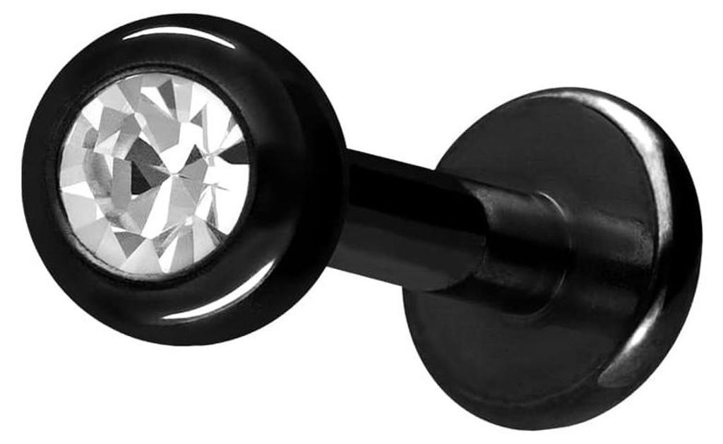 Ohrpiercing, Nasenpiercing Titan Labret mit Innengewinde KRISTALL Schwarz Stablänge: 6mm + Stabstärke: 1,6mm + Kugelgröße: 3mm