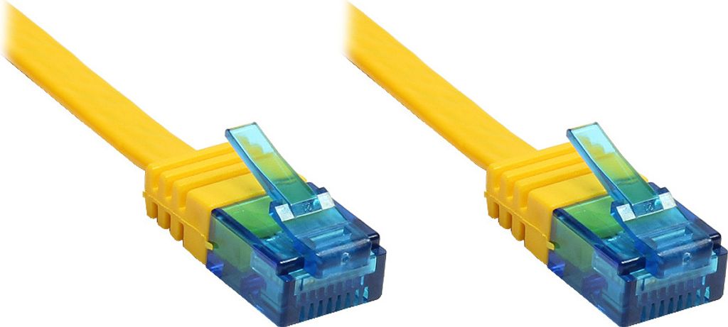 Patchkabel, Cat. 6a, U/UTP, FLACHKABEL, 500 MHz, gelb, 1m, Good Connections