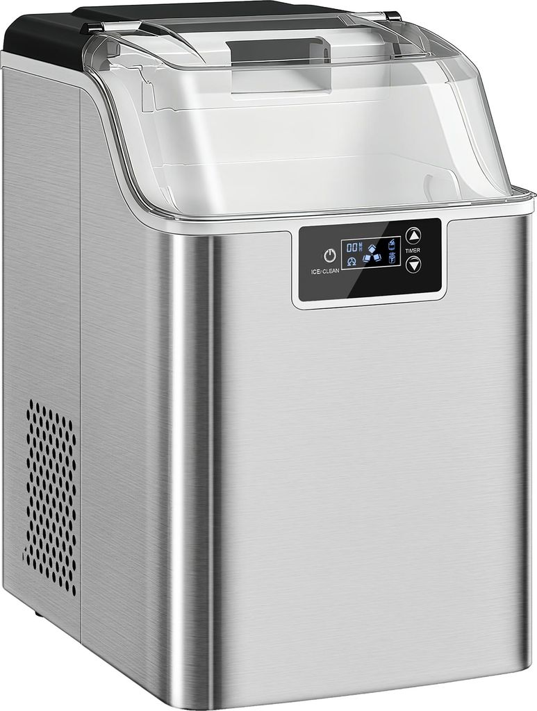 Eiswürfelmaschine, Eiswürfelspender, Ice-Maker, 20 kg/24h Eiswürfelbereiter mit 2,1 L Wassertank, Silber
