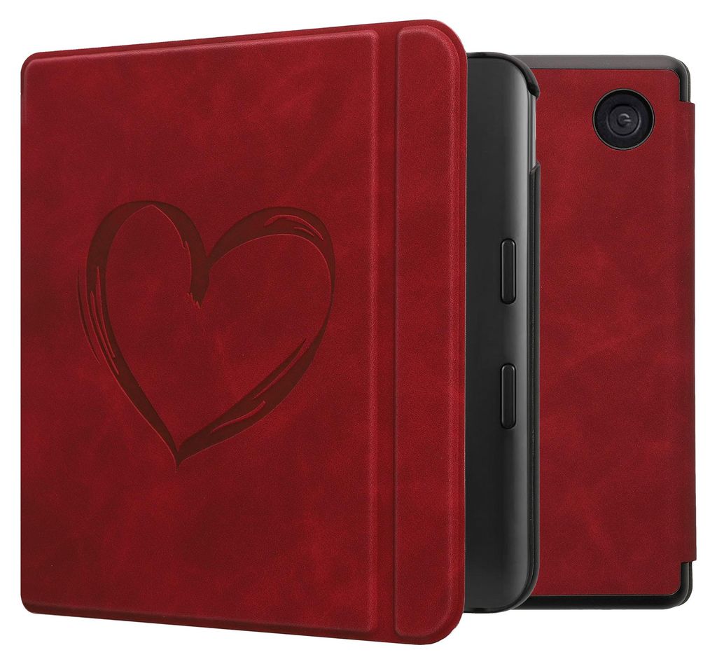 kwmobile Schutzhülle für Kobo Kobo Libra Colour / Tolino Vision Color Hülle - eReader Case aus Kunstleder mit Auto Sleep Funktion - Herz Brush mit