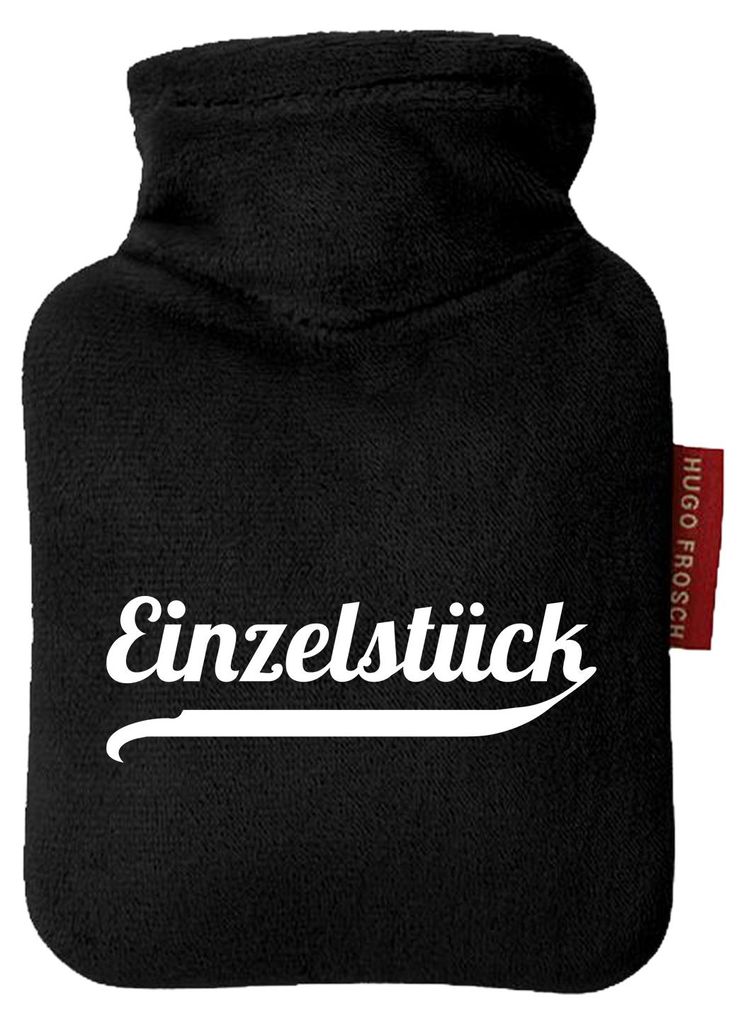 Huuraa Mini-Wärmflasche Einzelstück Schriftzug 0,2 Liter Black Mini Veloursbezug Taschenwärmer Geschenkidee