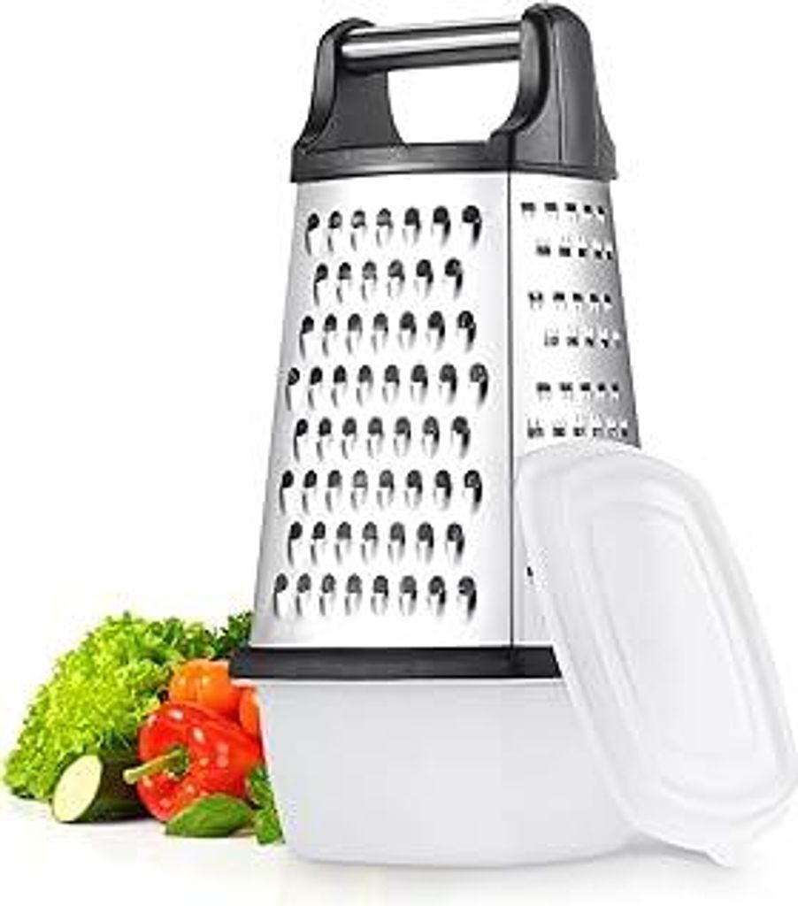 Vierkantreibe Edelstahl, Grater Kitchen, 4-seitige Reibe mit Behälter, Reibe für Gemüse, Käsereibe, Küchenreibe, 4 unentbehrliche Küchenfunkt...
