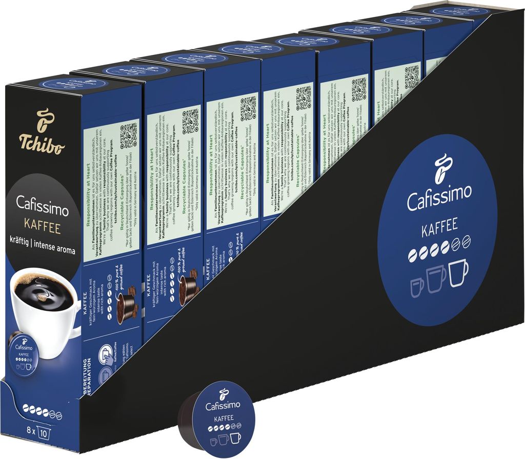 Tchibo Cafissimo Vorratsbox Kaffee Filterkaffee kräftig Kaffeekapseln, 80 Stück (8x10 Kapseln), nachhaltig & fair gehandelt
