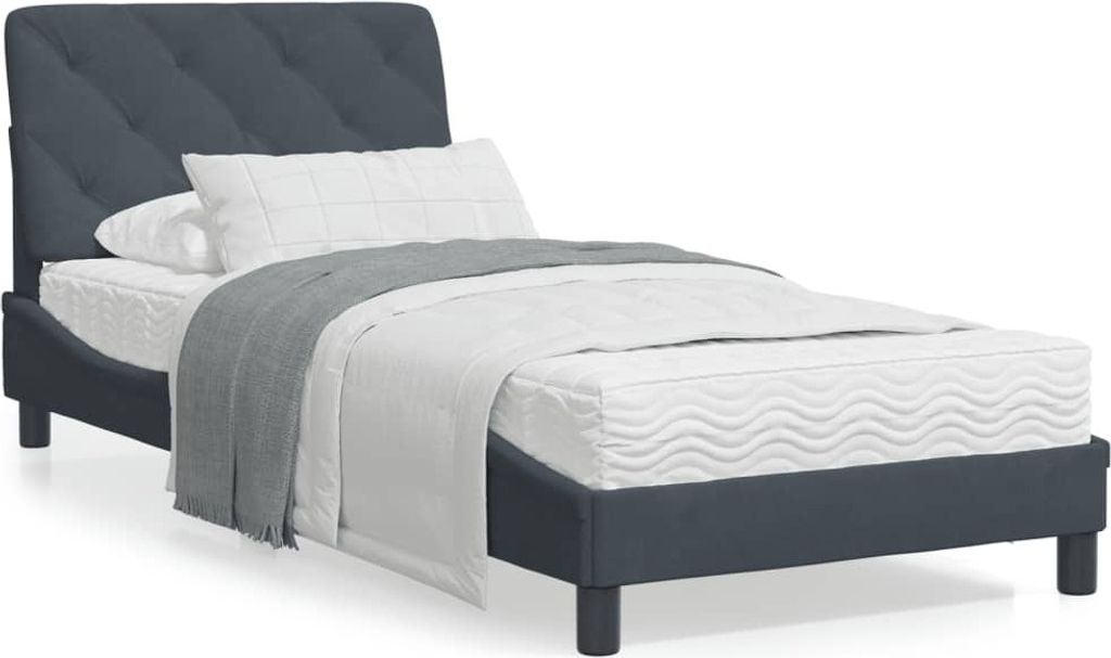 "Rabatt" Bettrahmen Hohe Qualität, Bettgestell moderne, mit Matratze, Dunkelgrau 90x200 cm Samt - Klassische Betten CC9224
