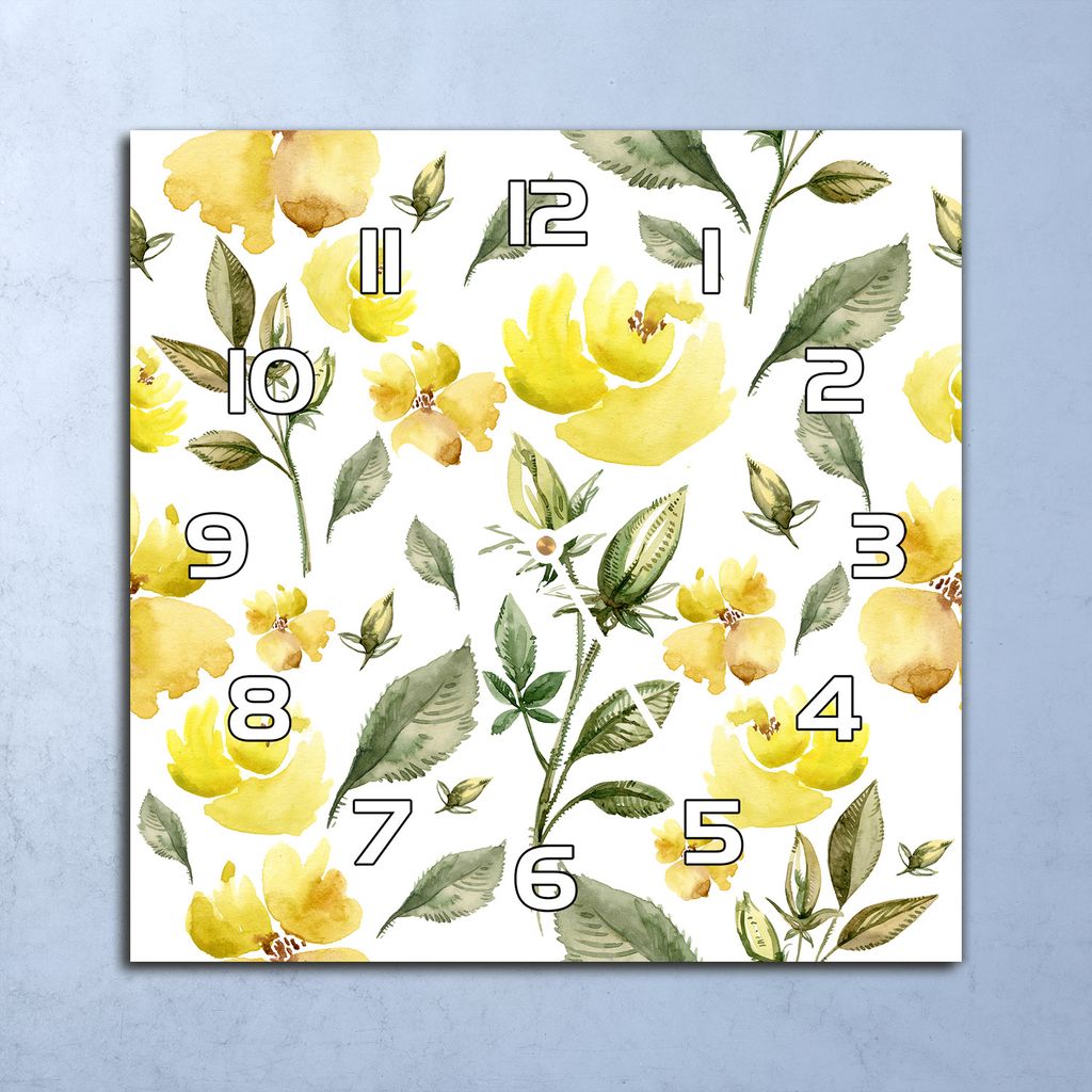 Deko Glasuhr Wanduhr 30x30 Gelbe Blumen Zarte Quarz Küchenuhr Bürouhr