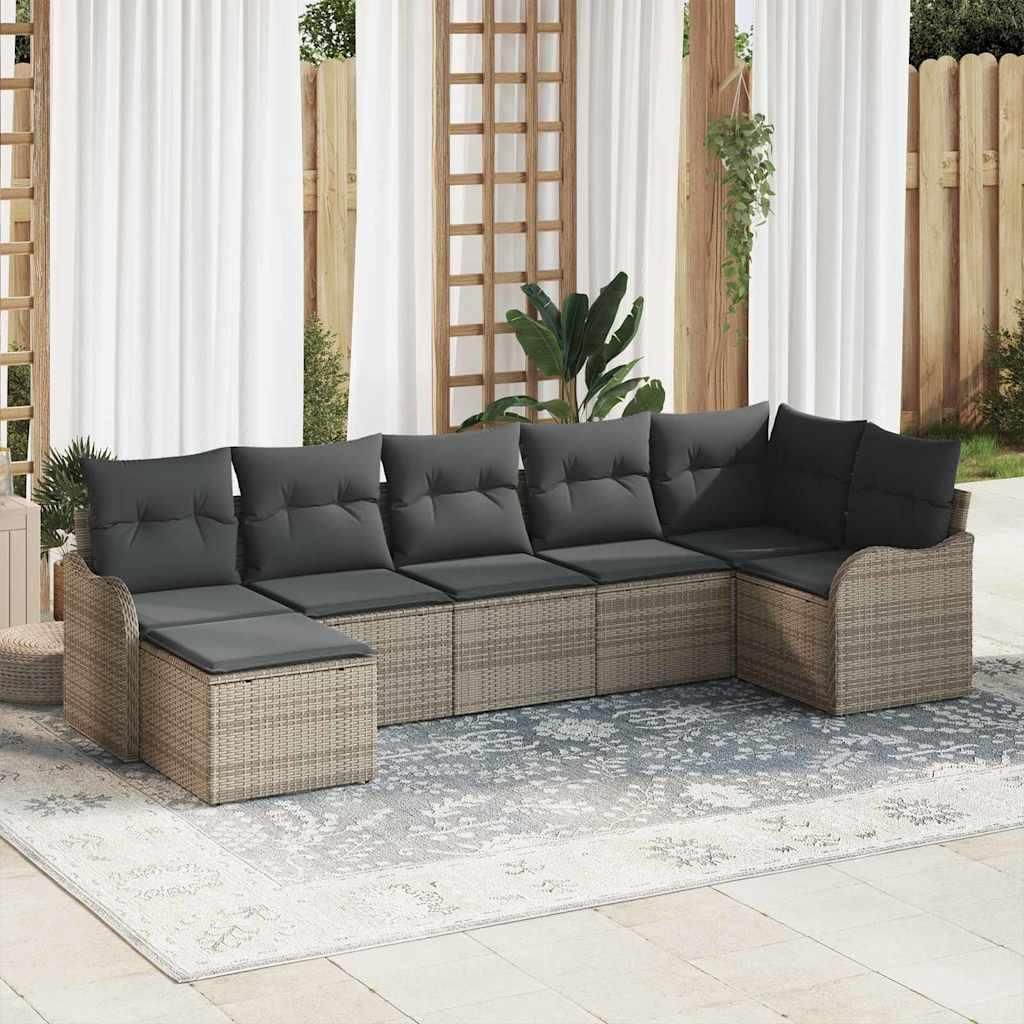 Maison Exclusive - Gartensofa-set mit Speicher 7 pcs Grau Poly-Rattan