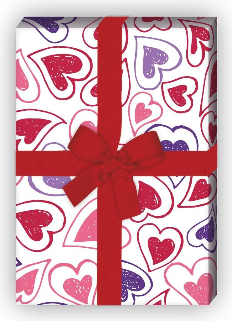 Romantisches Liebes Geschenkpapier rot, Dekorpapier mit fliegenden Herzen - G10253, 32 x 48cm