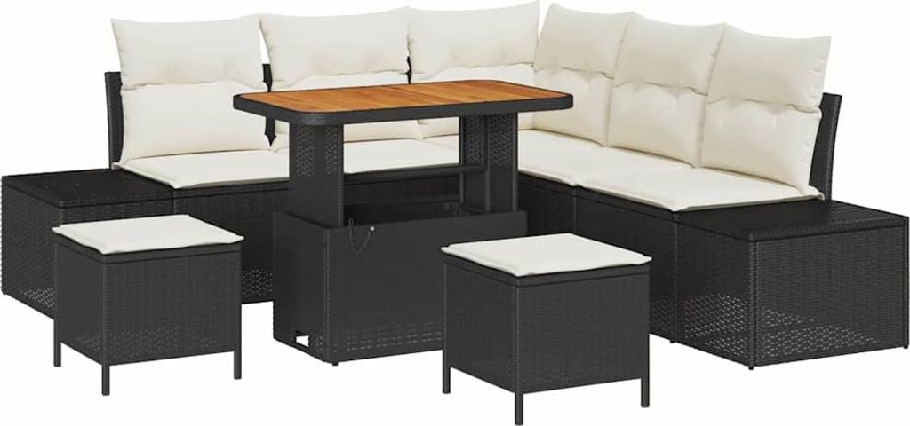 vidaXL Gartensofa-set mit Kissen 8 pcs Schwarz Poly Rattan