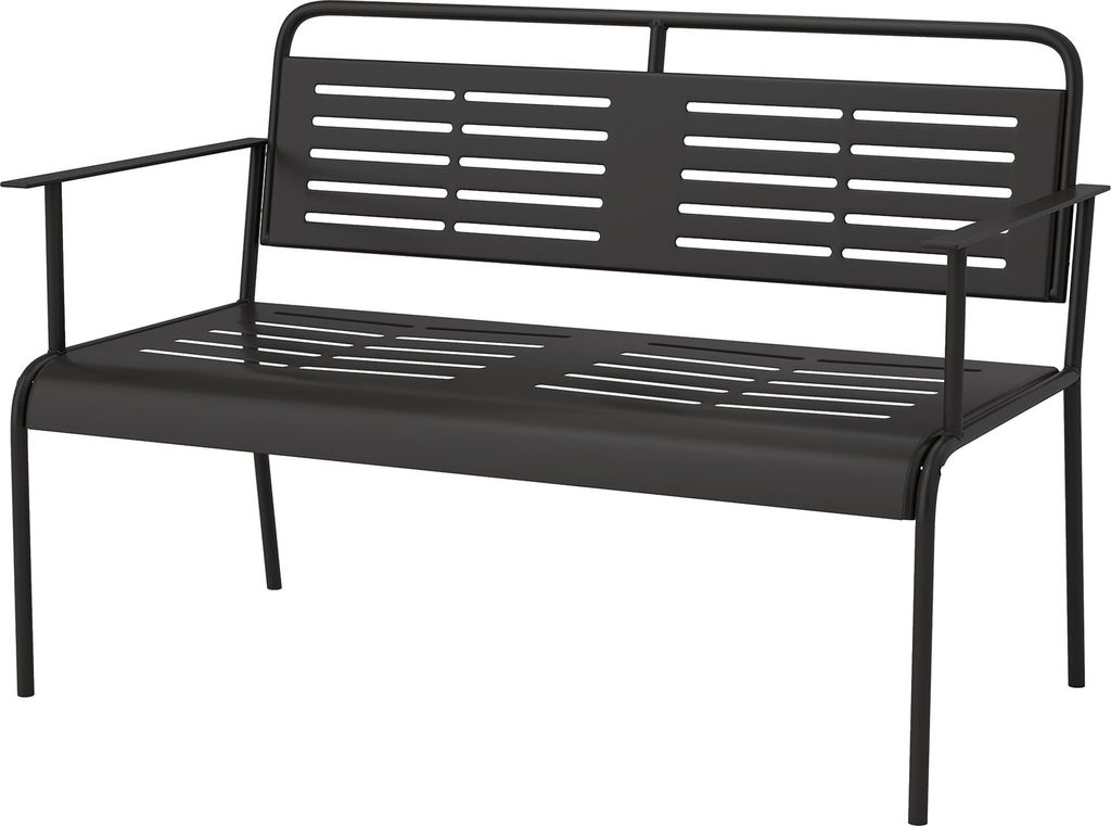 -Sitzer Gartenbank, wetterfest Sitzbank, wasserabweisend Gartenmöbel mit Rücken- & Armlehnen 121 x 64 x 84cm, Schwarz