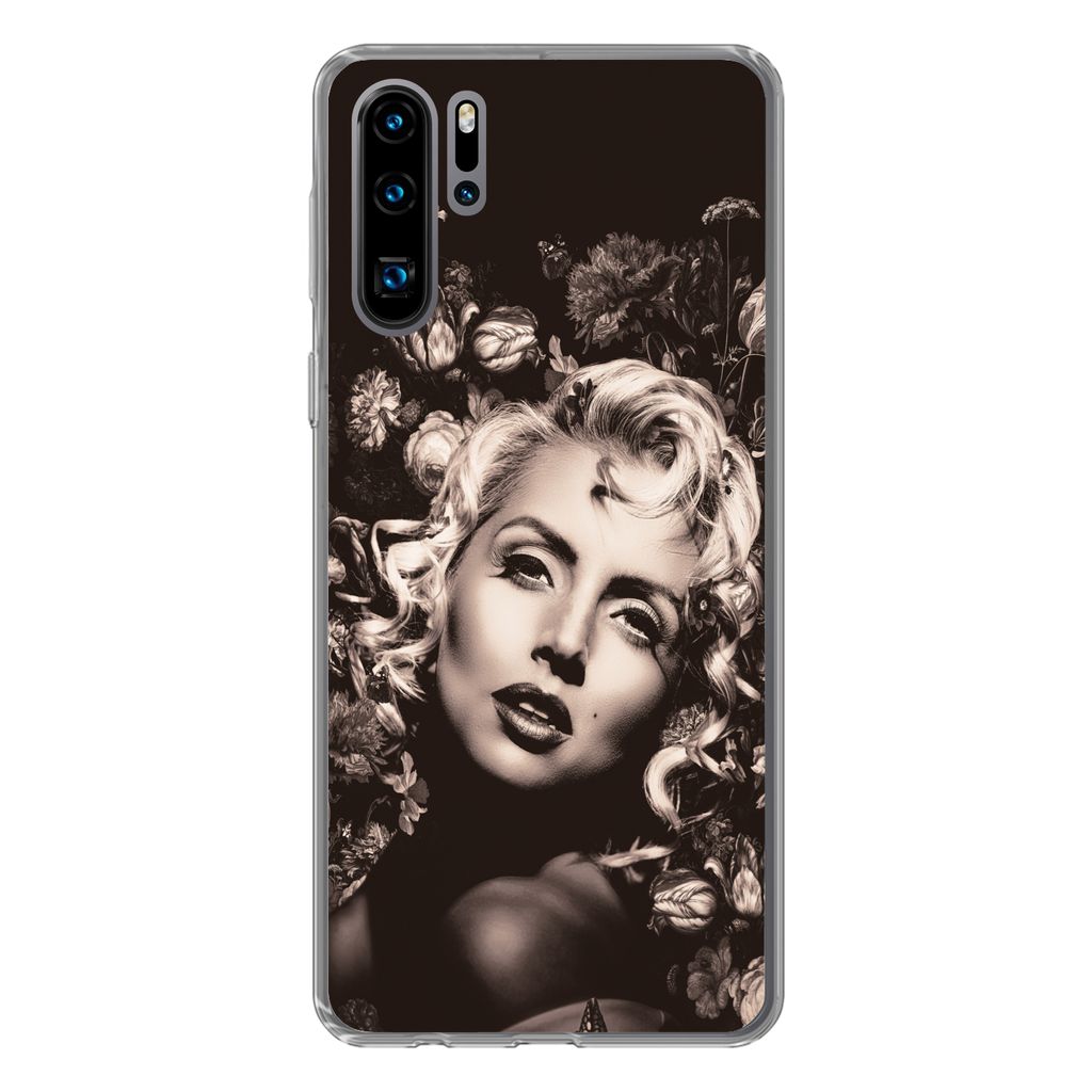 MuchoWow Handyhülle Schutzhülle Hülle für Huawei P30 Pro Frau - Blumen - Schmetterling Silikon Softcase Handy Hülle - Schutzdeckel