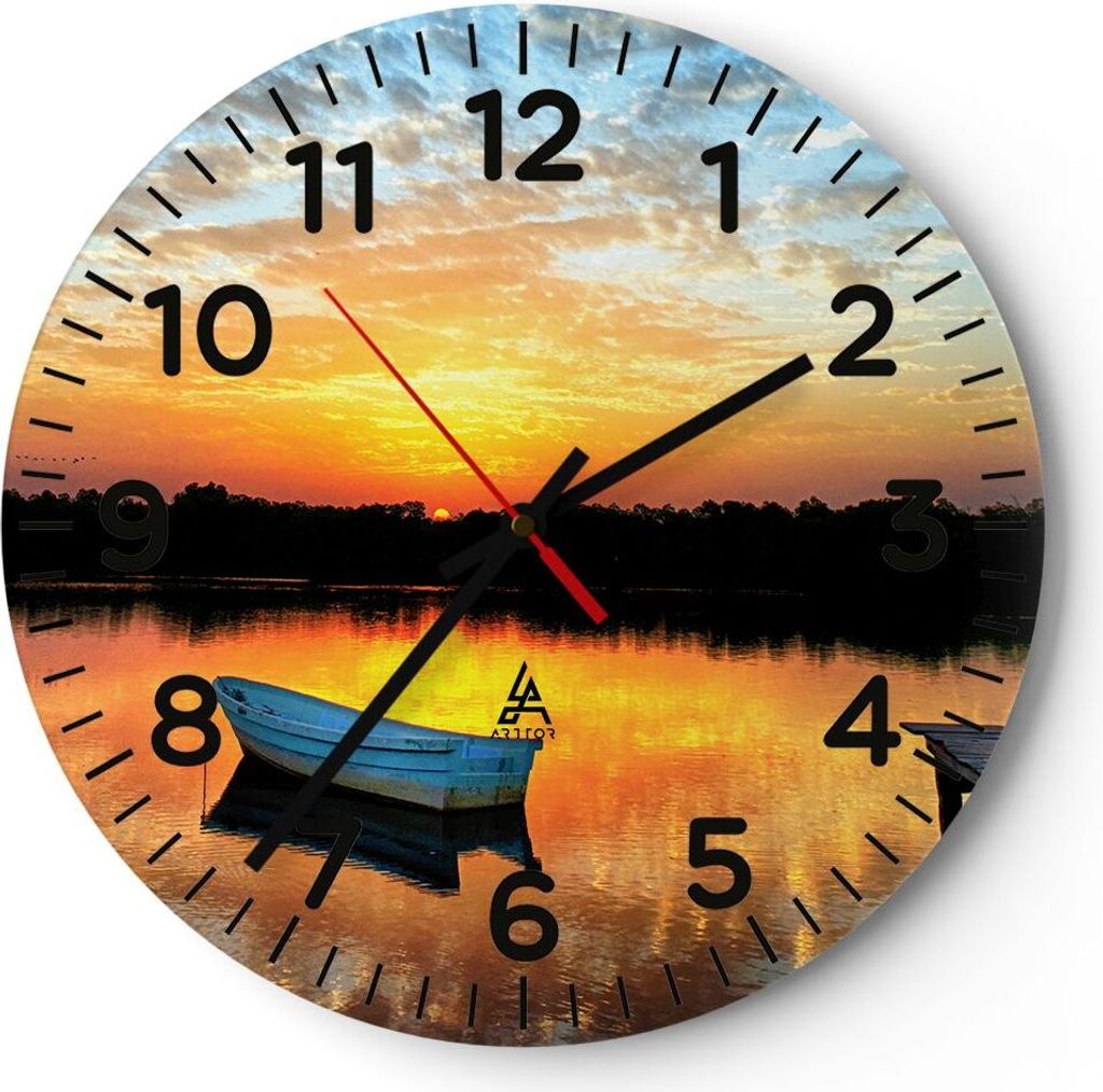 Wanduhr - Rund - Glasuhr - Landschaft Sommer Meer - 40x40cm - Schleichendes Uhrwerk - Lautlos - zum Aufhängen bereit - Dekoration Modern - Wanddek...