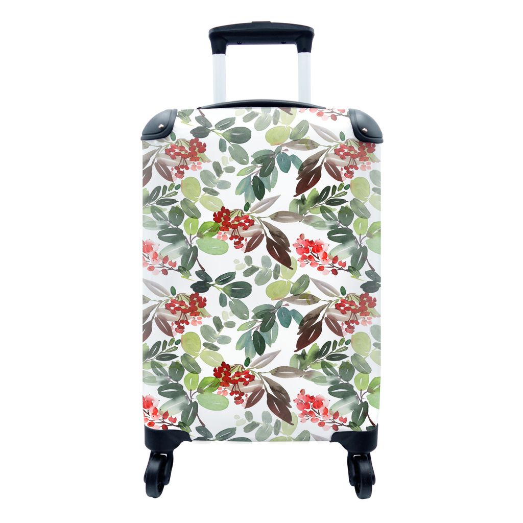 MuchoWow Koffer Handgepäck Trolley Rollkoffer Kleine Reisekoffer mit 4 Rollen - Beeren - Aquarell - Rot - Cabin Size < 55x40x23 cm & 55x40x20 cm...