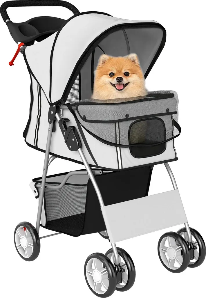 Poussette chien sécurisée contre la fatigue : panier et porte-gobelets