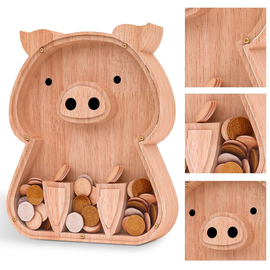 Spardosen, Kindersparschwein aus Holz, Schweineform, 22 x 27 cm, lustiges Geschenk für Geburtstage, Weihnachten, Partys und Babypartys