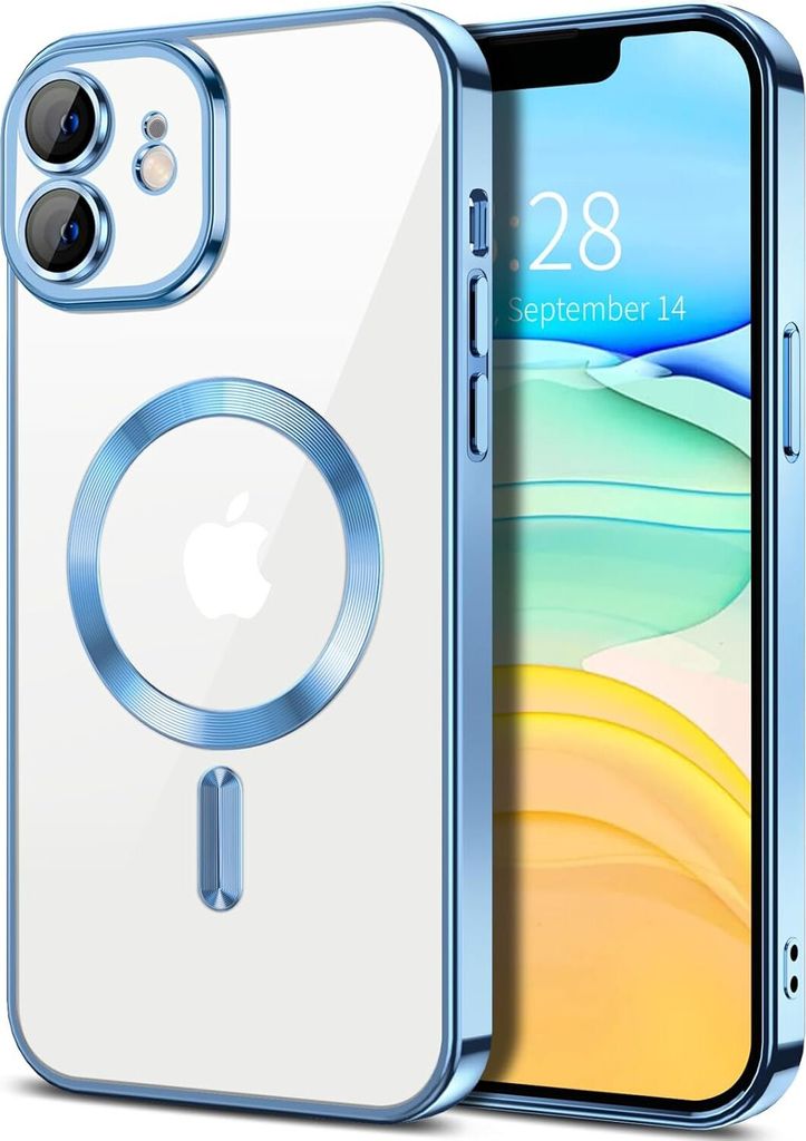 Magnetische Klar Hülle für iPhone 11, Kompatibel mit MagSafe, Elektroplattiert Handyhülle mit Kameraschutz Hellblau