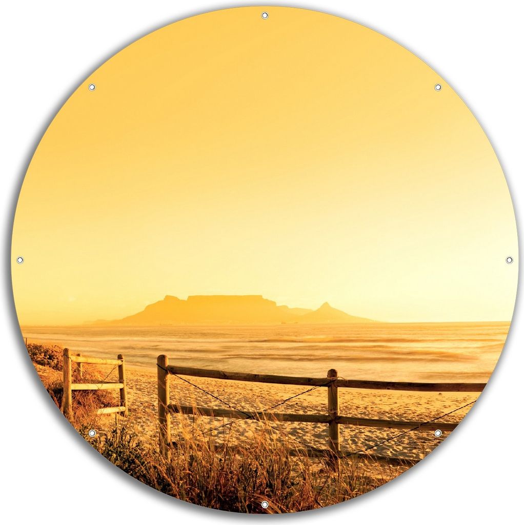 Wallario rundes Outdoor-Poster für Garten oder Balkon, Motiv Strand in Südafrika I - Himmel in orange, 60 cm Durchmesser