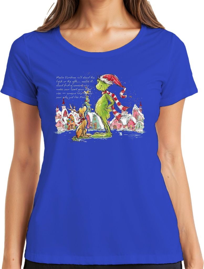 Maybe Christmas isn't about the lights Grinch Weihnachten lustig Damen T-Shirt, Blau, L