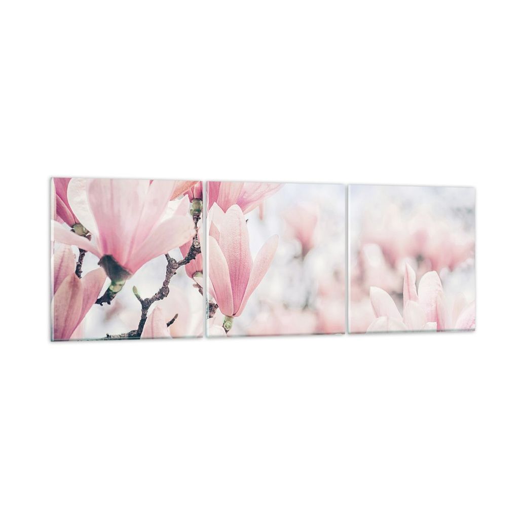 Bilder auf glas - 3 Teile - Magnolie Blumen Rosa - 90x30cm - Glasbilder - Wandbilder - Bilder - zum Aufhängen bereit - Wanddekoration aus Glas - G...