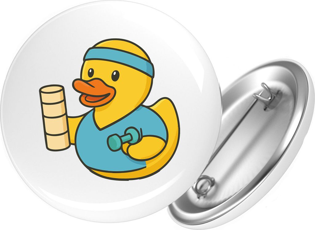 Huuraa Button Quietscheente Physiotherapie Comic Gummiente 25mm rund mit Sicherheitsnadel Ansteckbutton Geschenkidee
