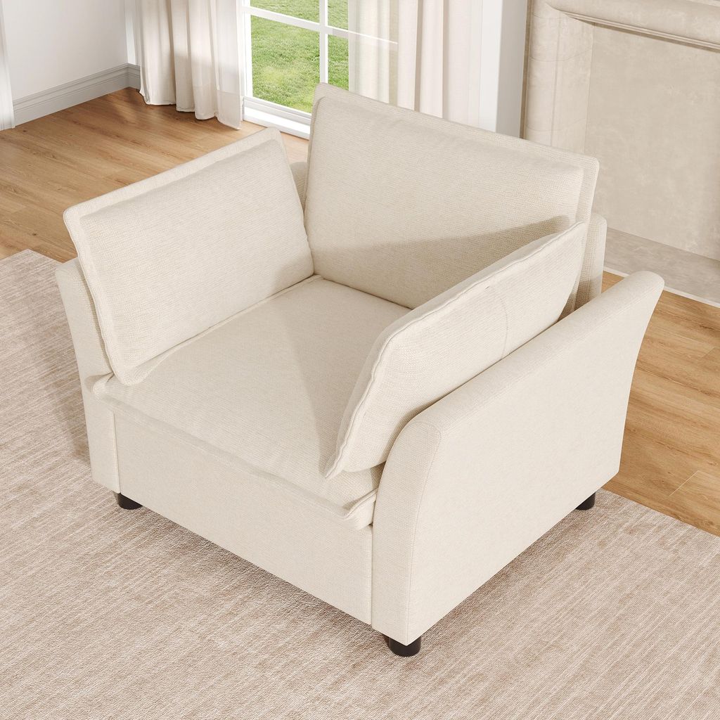 okwish Einzelsessel mit Rücken- und Armlehnenpolster, Lesesessel Chenille-Stoff, Einzel-Sessel Für Wohnzimmer,Beige
