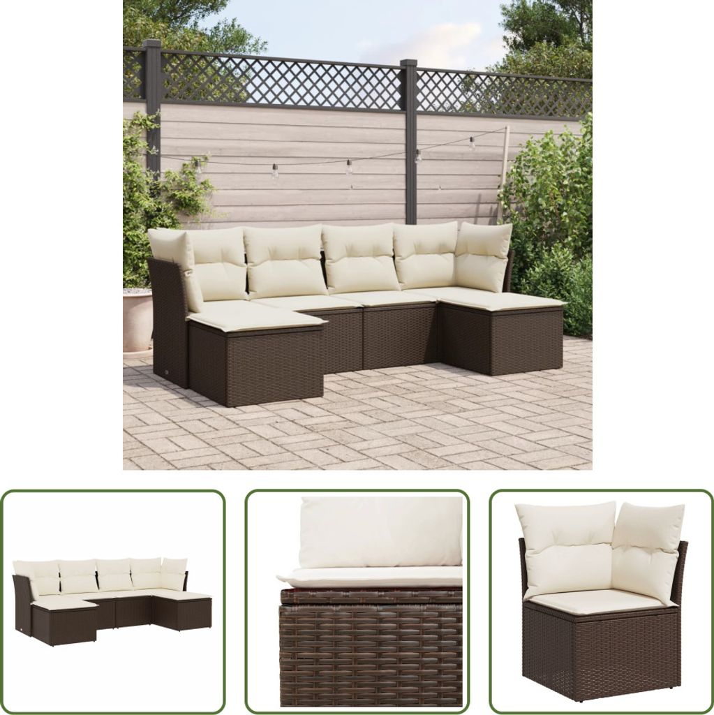 The Living Store 6-tlg. Garten-Sofagarnitur mit Kissen Braun Poly Rattan