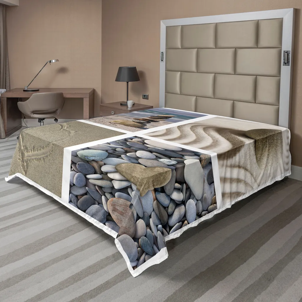 ABAKUHAUS Drap Plat Côtelé Motif Cœur Sable et Galets 275 x 260 cm