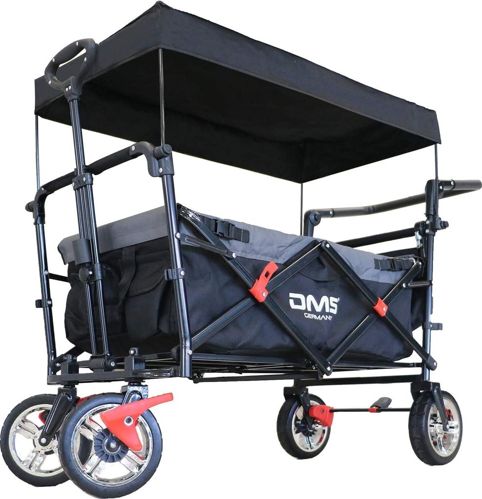DMS® Bollerwagen Faltbar Dach Handwagen Klappbar Strandwagen Gerätewagen Gurt BW-03 Schwarz