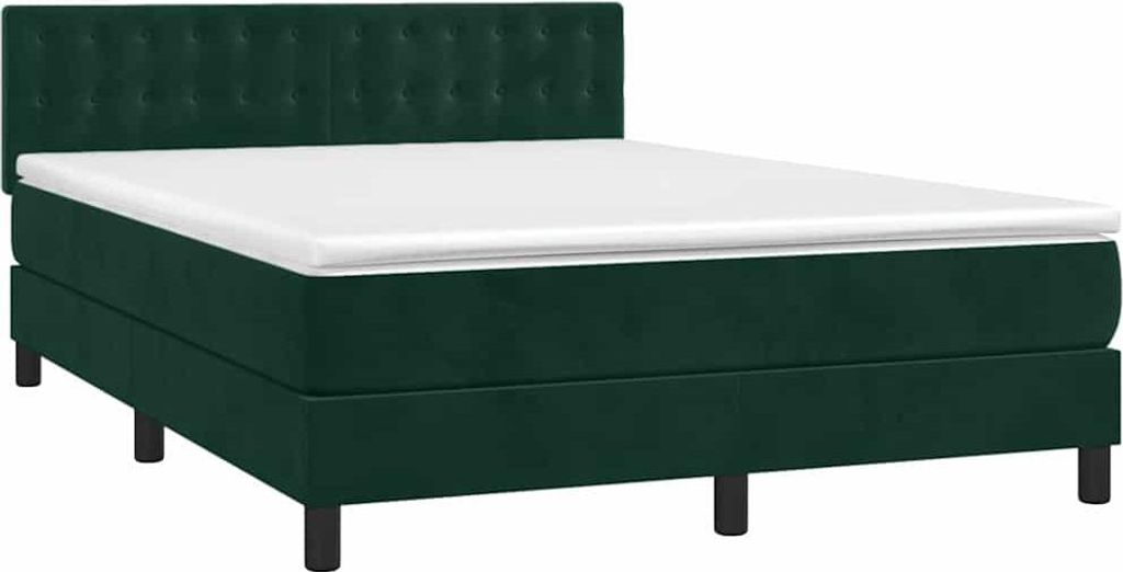 vidaXL Boxspringbett mit Matratze Dunkelgrün 140x190 cm Samt
