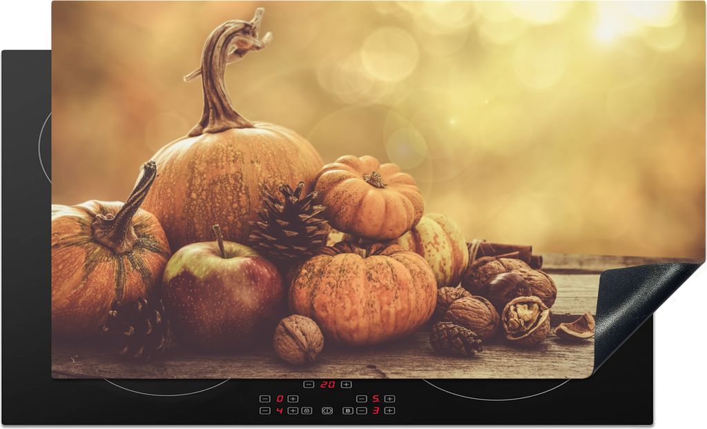 KitchenYeah Herdabdeckplatte Kürbis - Herbst - Tannenzapfen - Obst - Apfel , 90x52cm, Küche Deko, Glaskeramikfeld Herdabdeckung, Abdeckplatte f...
