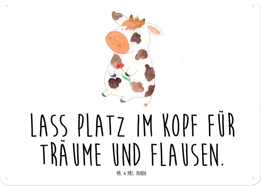 Mr. & Mrs. Panda Schild Kuh DIN A4 - Weiß - Geschenk, Bauernhof, Blechschild, Spruch, Retro, Kühe, tafel, Motivtion, Türschild, Hof, Wandbild